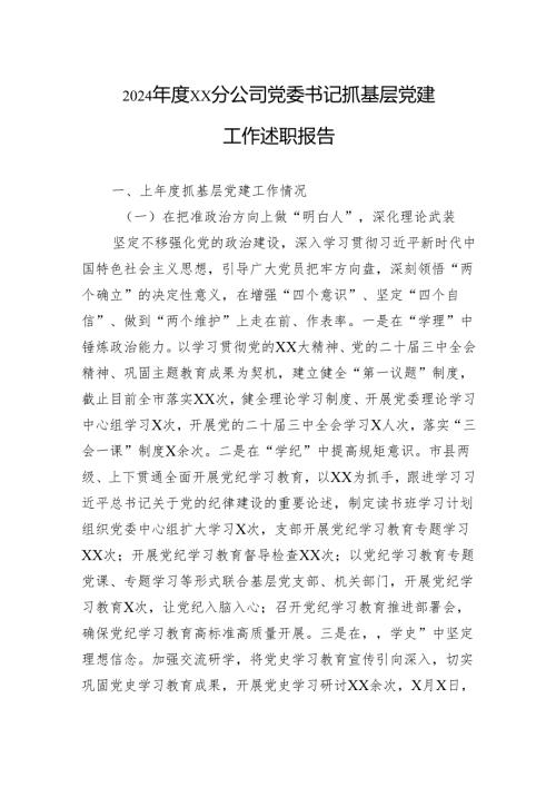 2024XX分公司党委书记抓基层党建工作述职报告.docx