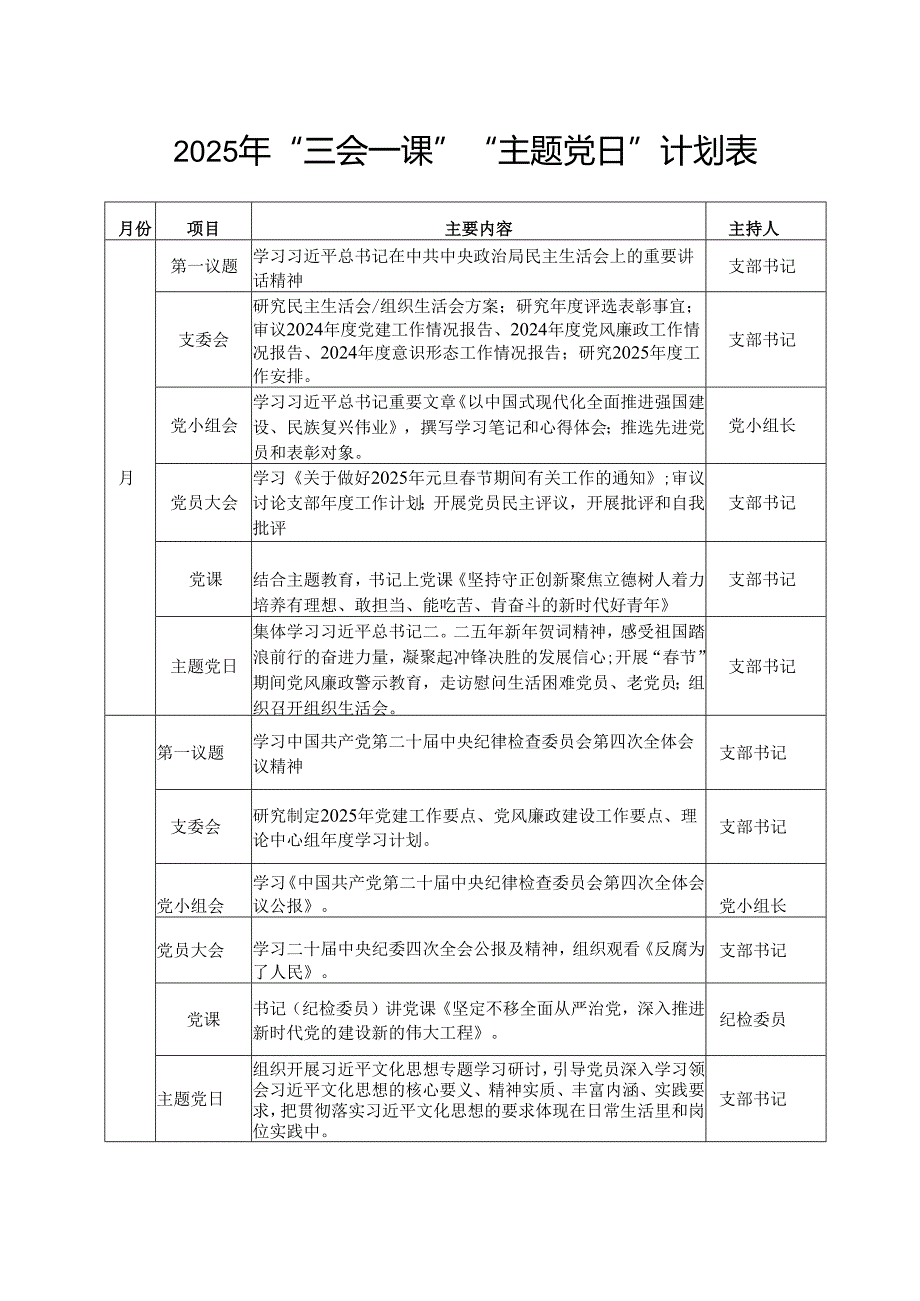 2025年党支部“三会一课”“主题党日”计划表.docx_第1页