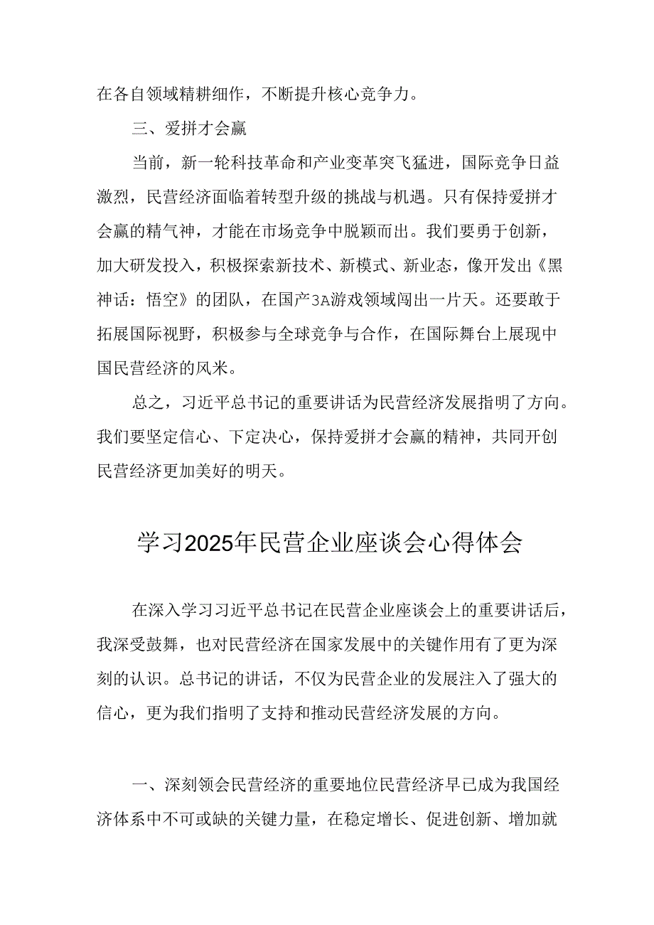2025年私营企业学习民营企业座谈会个人心得体会 （11份）.docx_第2页