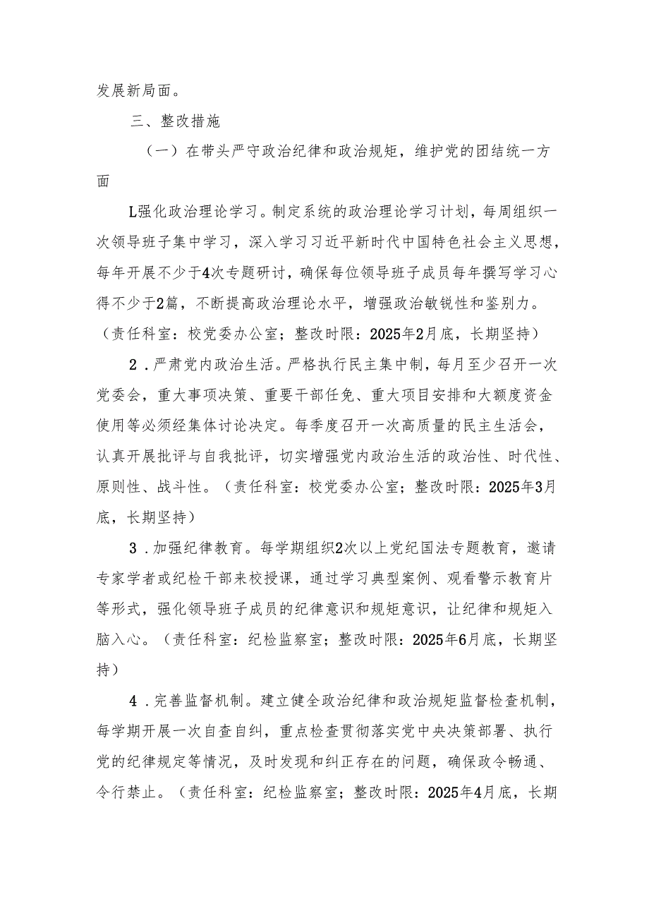 高级中学2024民主生活会查摆问题整改方案.docx_第2页