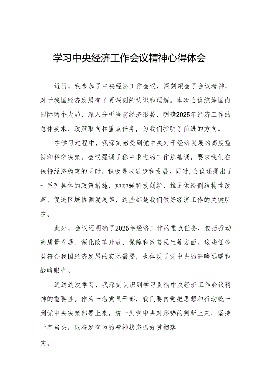 七篇学习2024年中央经济工作会议精神心得感悟发言材料.docx_第1页