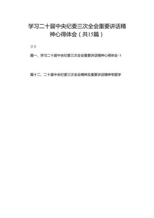 学习二十中央纪委三次全会重要讲话精神心得体会15篇供参考.docx