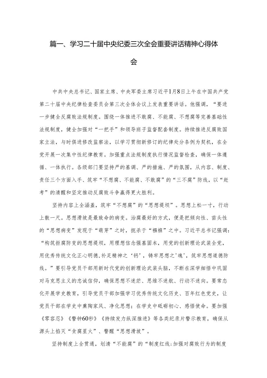 学习二十中央纪委三次全会重要讲话精神心得体会15篇供参考.docx_第2页