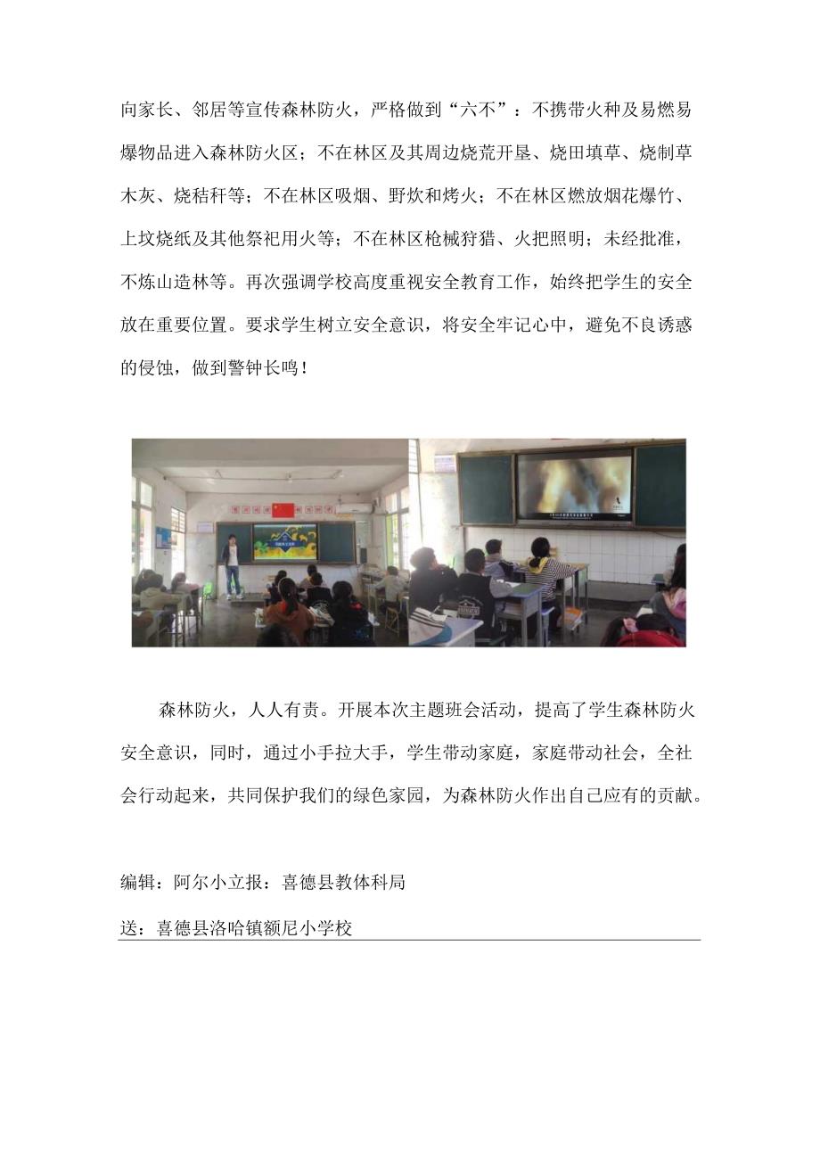 喜德县洛哈镇额尼小学校清明节森林防灭火及安全主题教育活动简报.docx_第2页