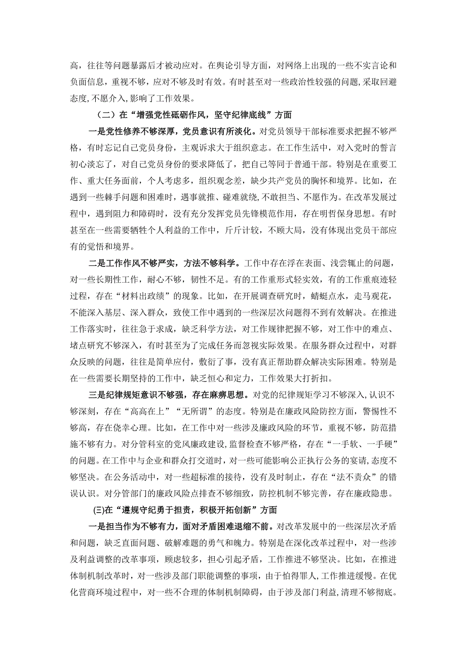 市直部门副处级干部2024年民主生活会个人发言提纲（四个带头）.docx_第2页