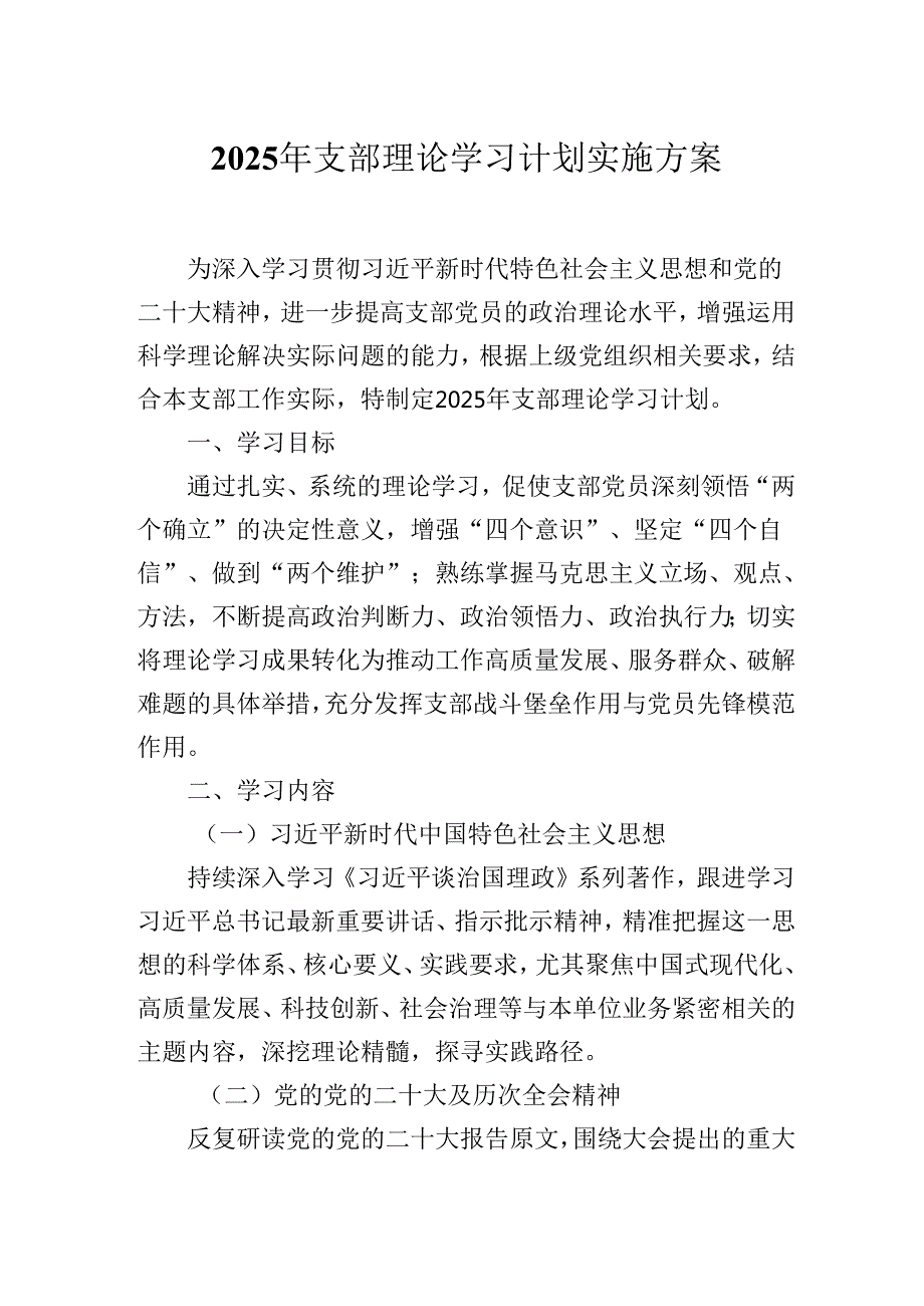 2025年支部理论学习计划实施方案.docx_第1页