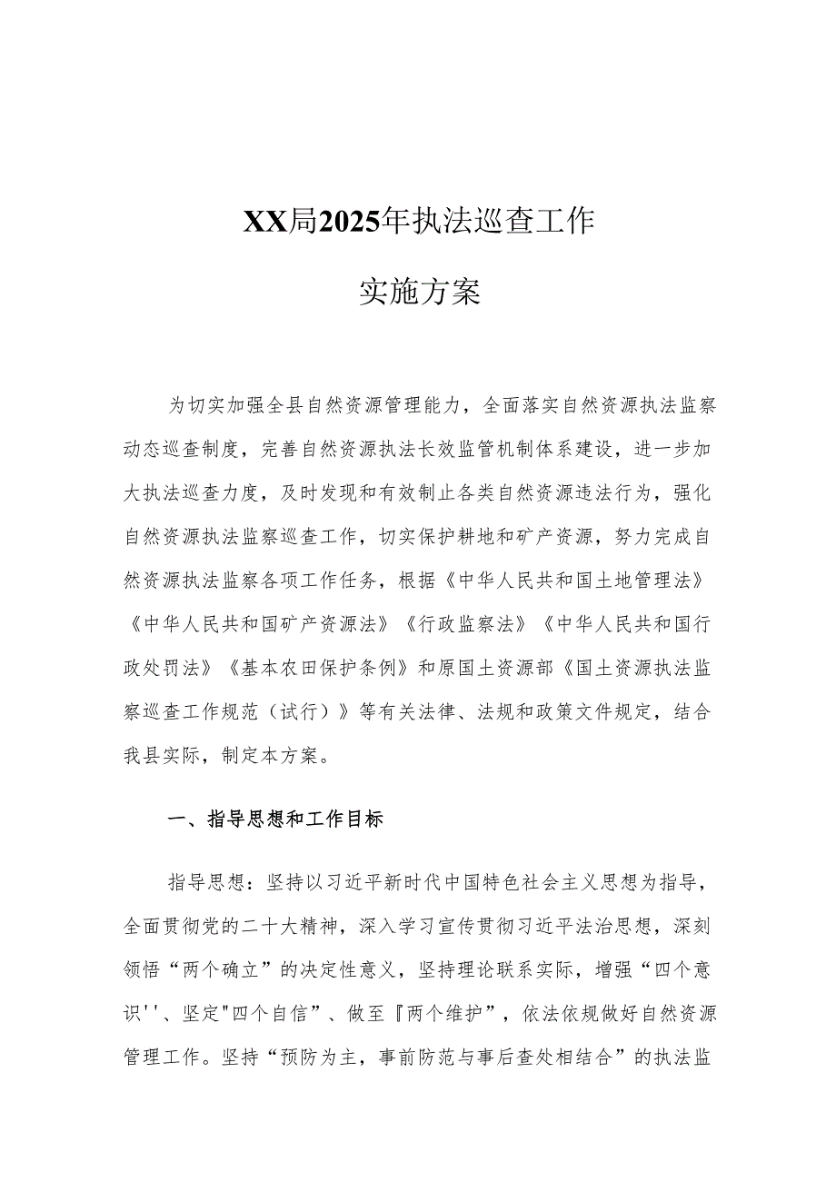 XX局2025年执法巡查工作实施方案.docx_第1页