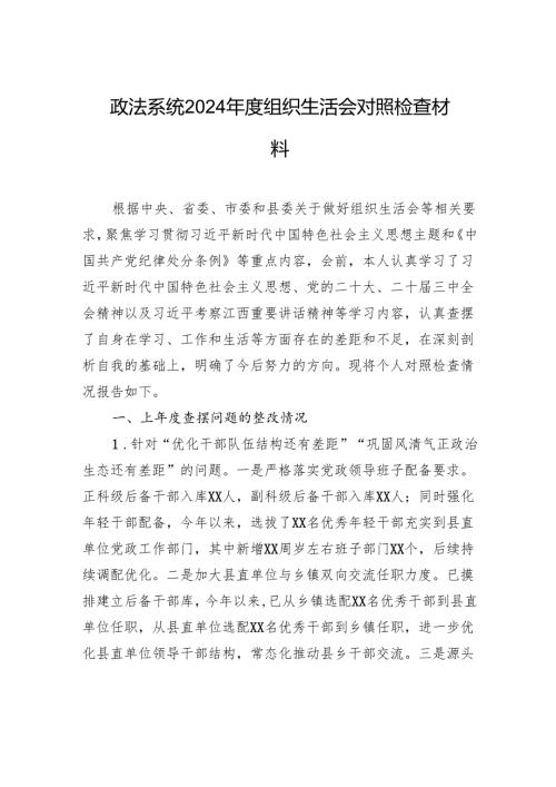 政法系统2024组织生活会对照检查发言材料.docx