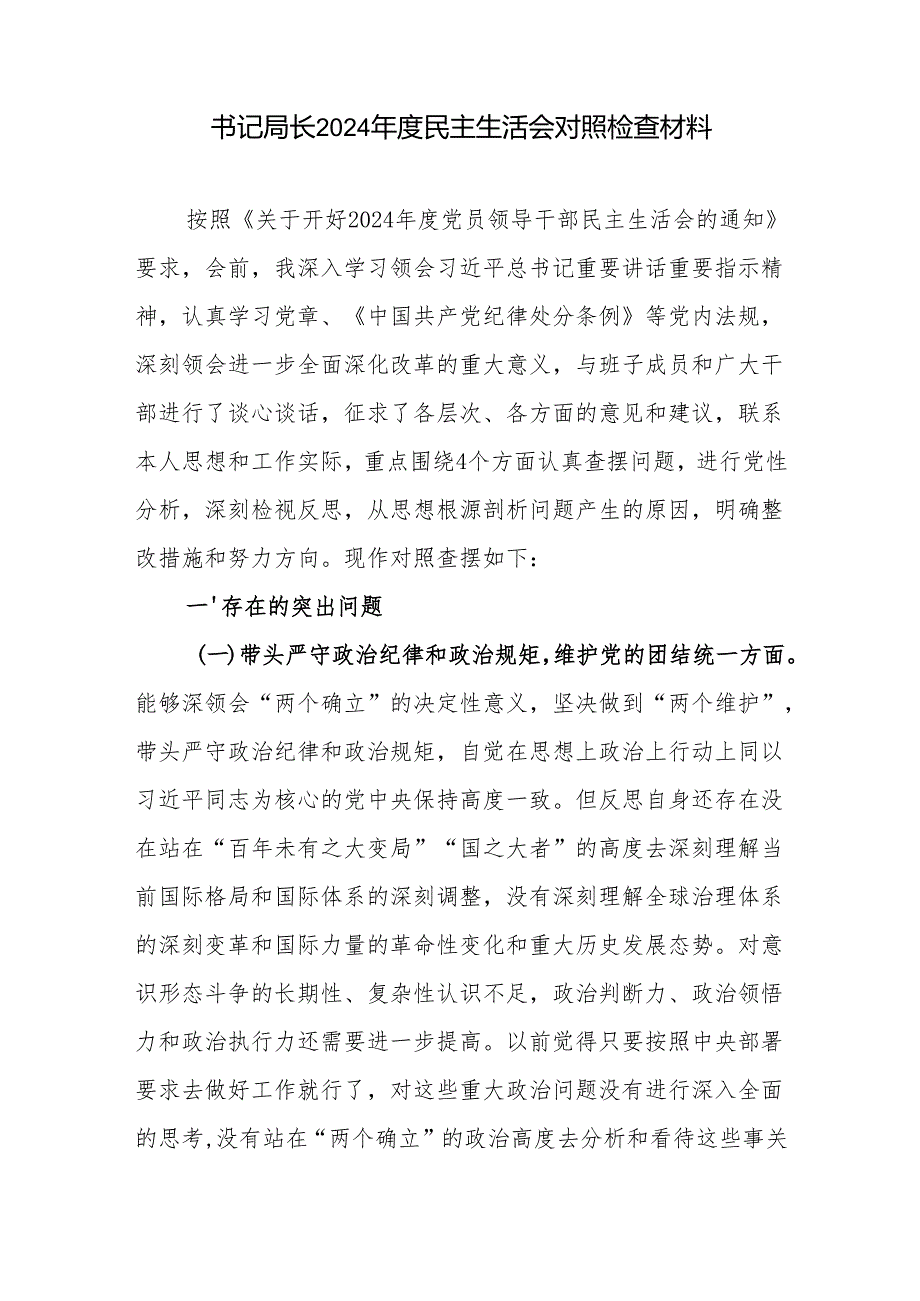 负责人2024民主生活会四个带头专题个人对照检视剖析发言材料2篇.docx_第2页