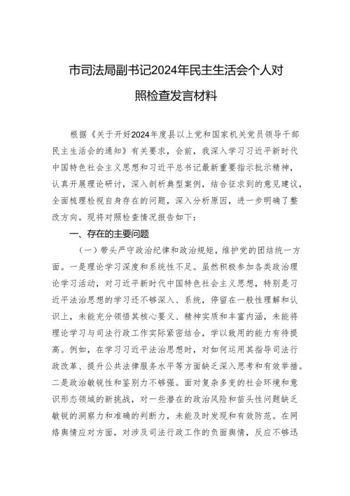 司法局副书记2024民主生活会个人对照检查发言材料.docx