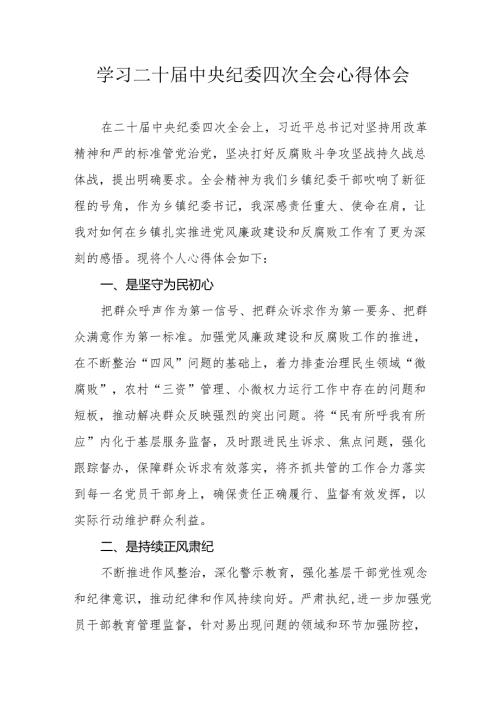 学习二十中央纪委四次全会个人心得体会 （汇编18份）.docx