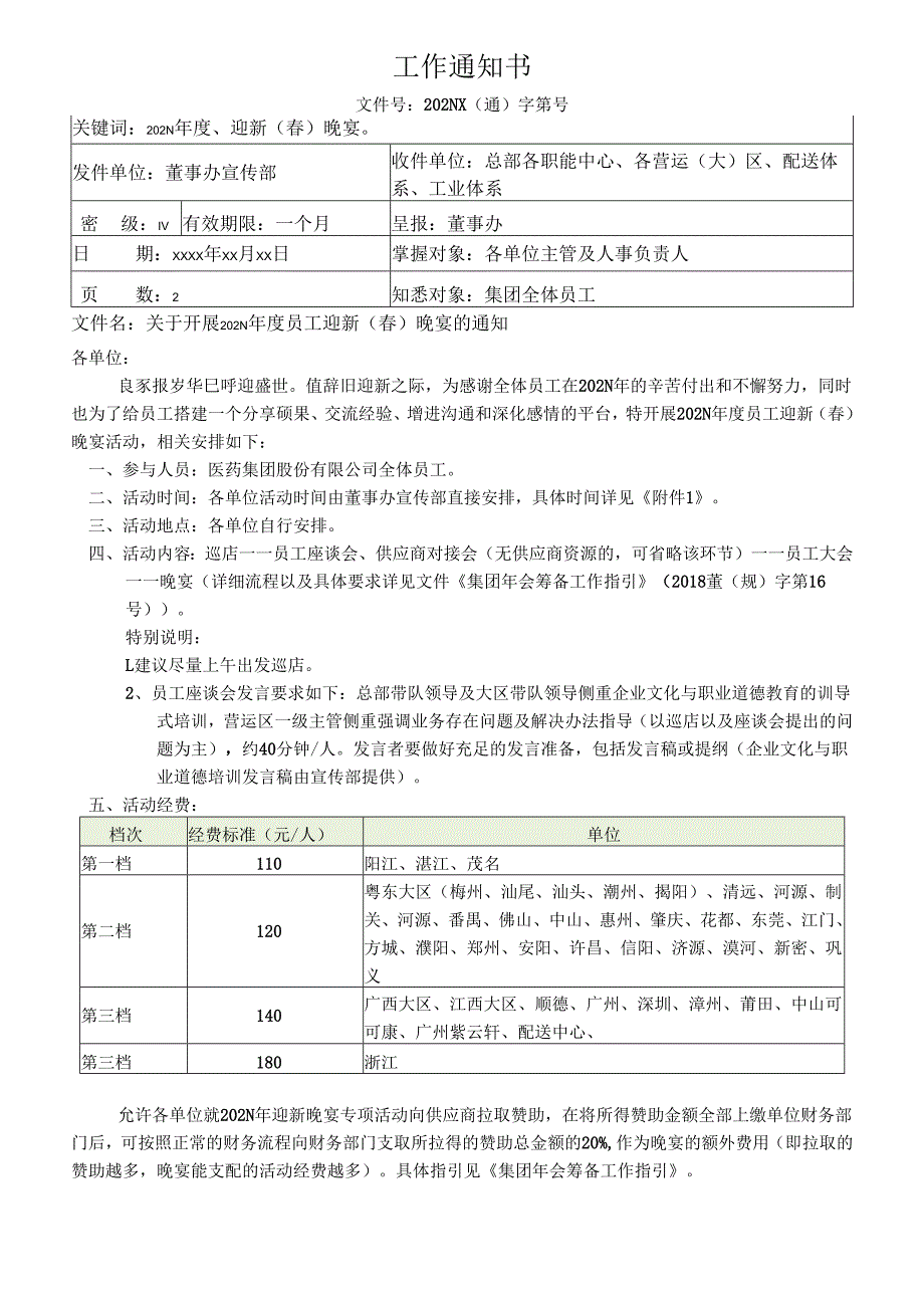 关于开展员工迎新（）晚宴的通知.docx_第1页