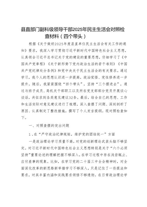 2025民主生活会对照检查材料精选两篇合辑（乡镇+部门）(1).docx