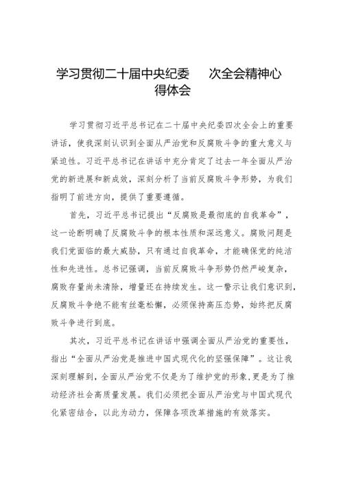 八篇纪检干部关于二十中央纪委四次全会精神的学习心得体会.docx