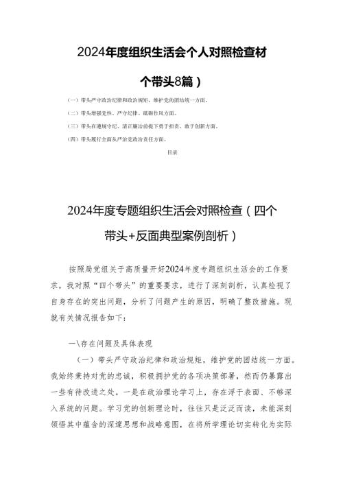 2024组织生活个人检查发言材料（四个带头8篇）.docx