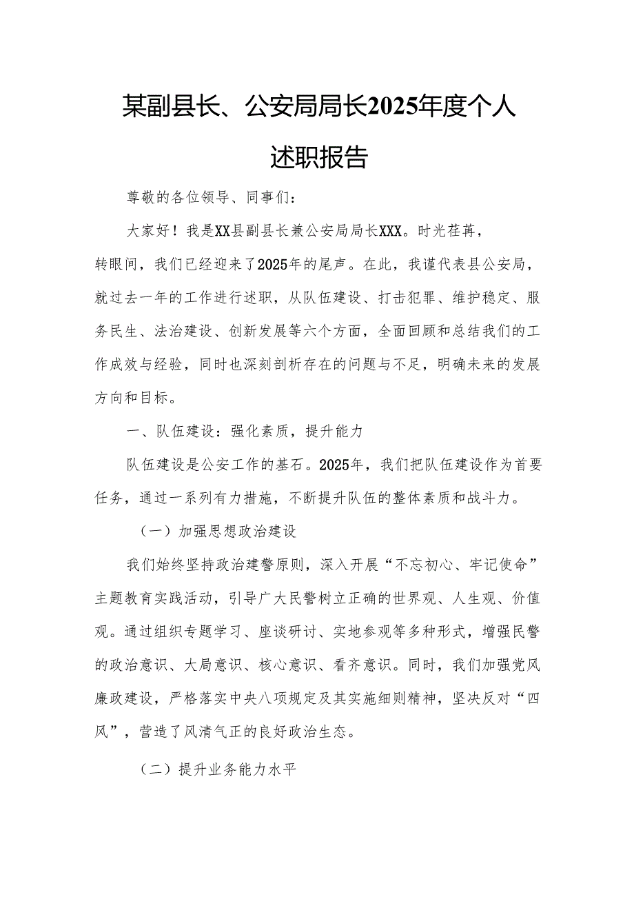 某副县长、公安局局长2025个人述职报告.docx_第1页