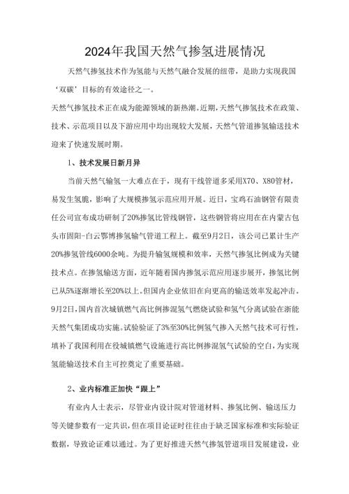 2024年我国天然气掺氢进展情况.docx