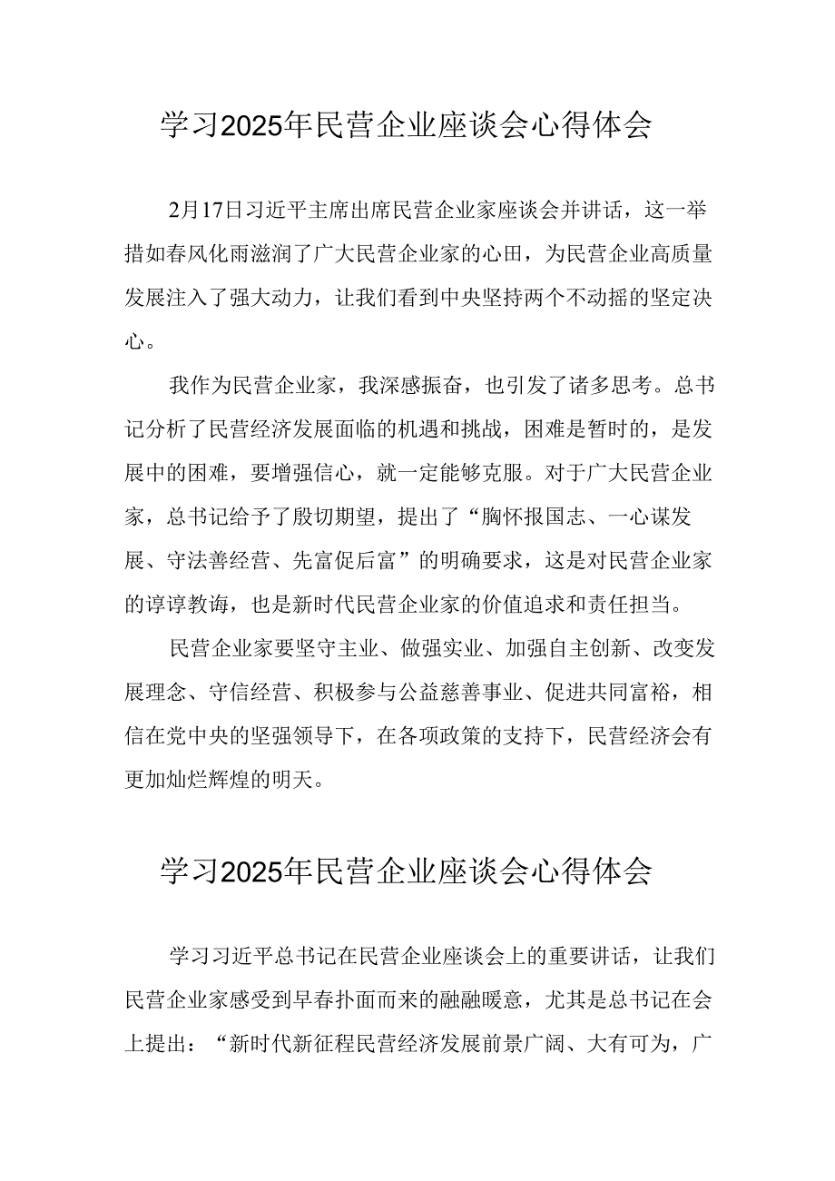 2025年私营企业学习民营企业座谈会个人心得感悟 （8份）.docx_第1页