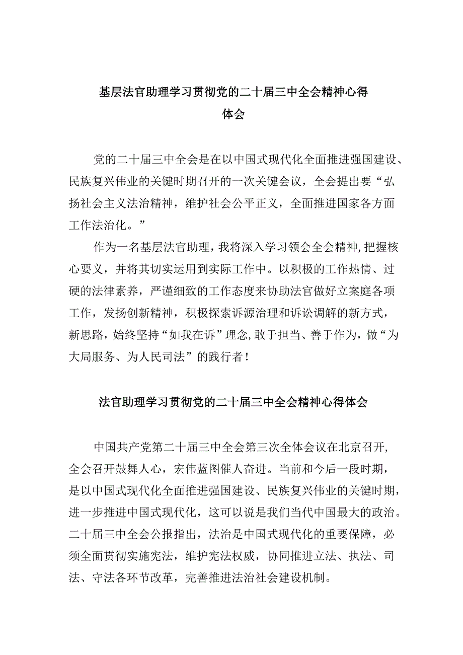 （11篇）基层法官助理学习贯彻党的二十三中全会精神心得体会（详细版）.docx_第1页