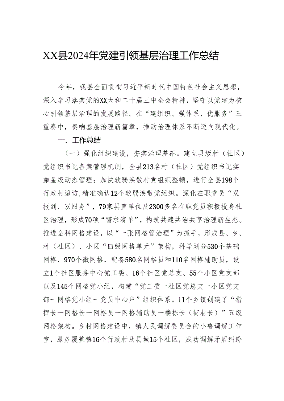 县2024年党建引领基层治理工作总结.docx_第1页
