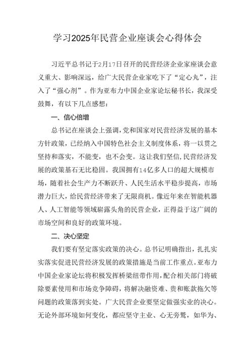 民营企业2025年学习《民营企业座谈会》个人心得感悟 （5份）93.docx