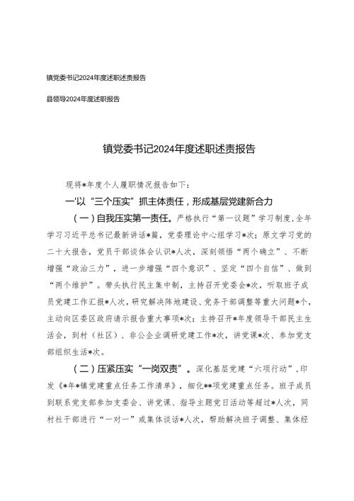2篇 镇党委书记、县领导2024述职述责报告.docx
