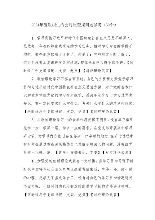 2025年组织生活会对照查摆问题30个.docx