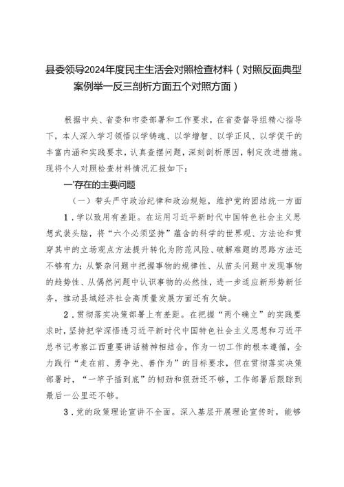 县委领导20242025民主生活会对照检查材料.docx