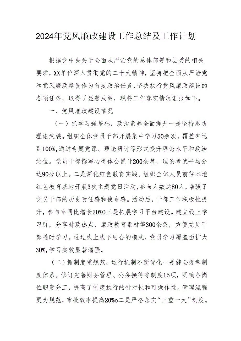 2024年自来水公司《党风廉政建设》工作总结及工作计划汇编6份.docx_第1页