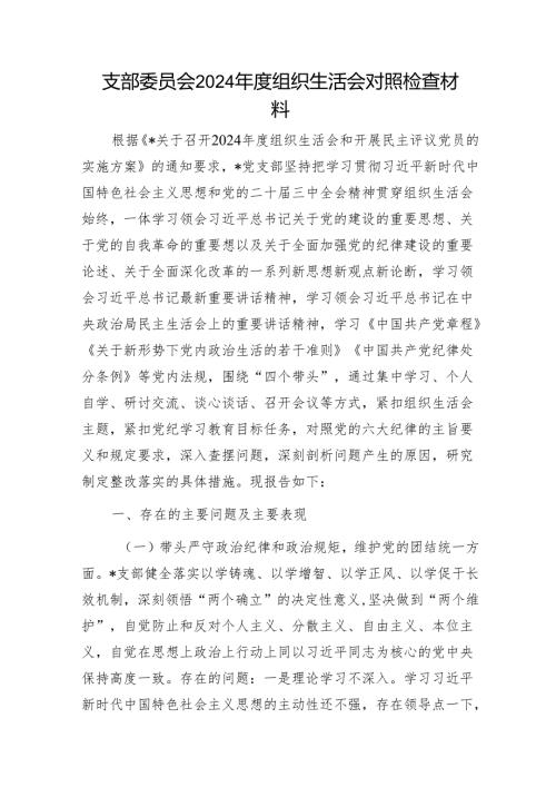 支部委员会2024组织生活会对照检查材料1.docx