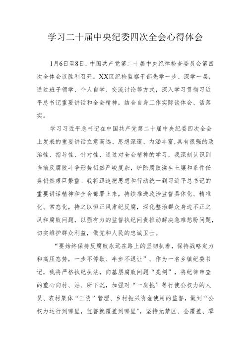 纪检干部学习二十中央纪委四次全会心得体会(1).docx