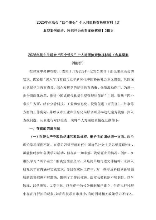 2025年生活会“四个带头”个人对照检查检视材料（含典型案例剖析、违纪行为典型案例解析】2篇文.docx