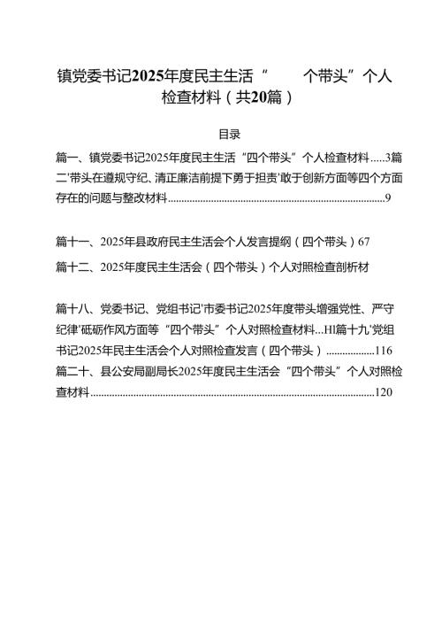 （20篇）镇党委书记2025民主生活“四个带头”个人检查材料精选.docx