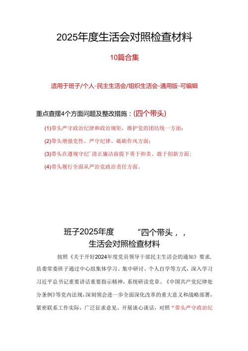 支部2025“四个带头”民主生活会个人对照检查材料精选资料合集.docx