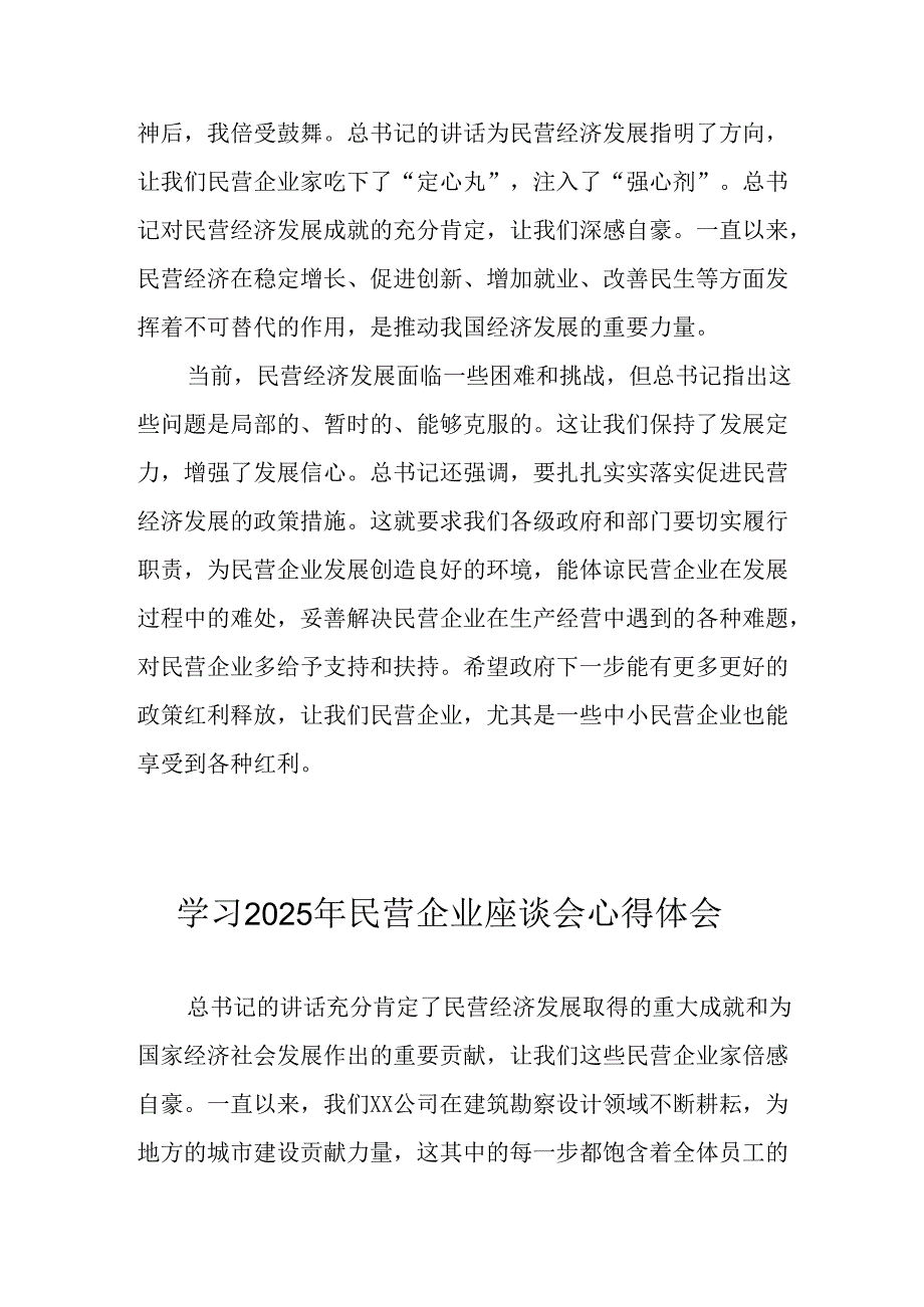 2025年私营企业学习民营企业座谈会个人心得体会 （汇编8份）.docx_第2页