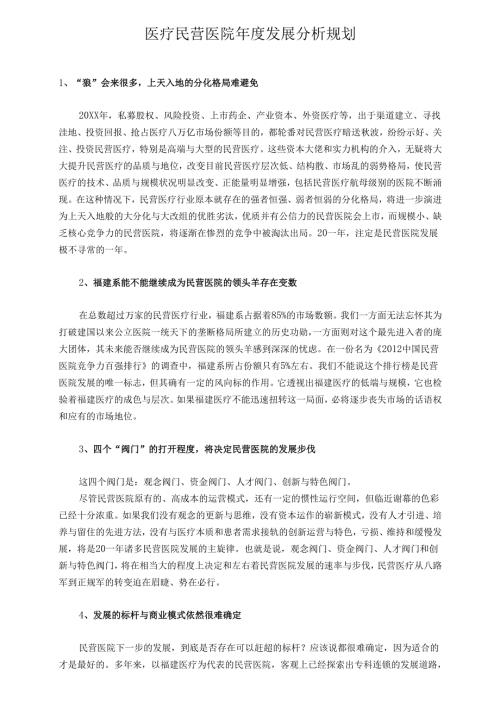 医疗民营医院发展分析规划.docx