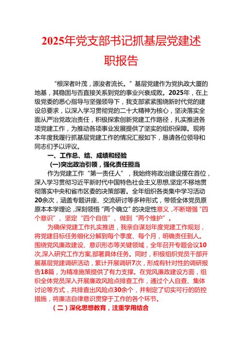 2025年党支部书记抓基层党建述职报告.docx