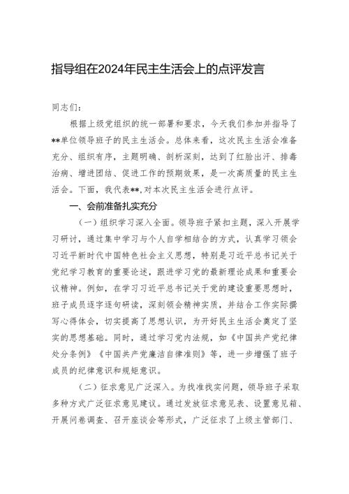 指导组在2024年民主生活会上的点评发言.docx