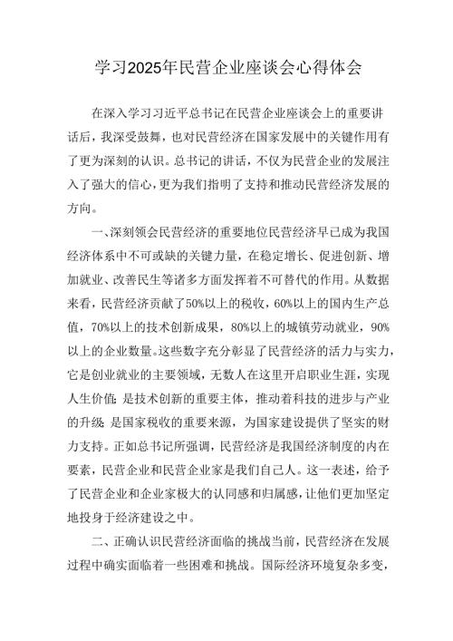 民营企业2025年学习《民营企业座谈会》个人心得感悟 （6份）59.docx