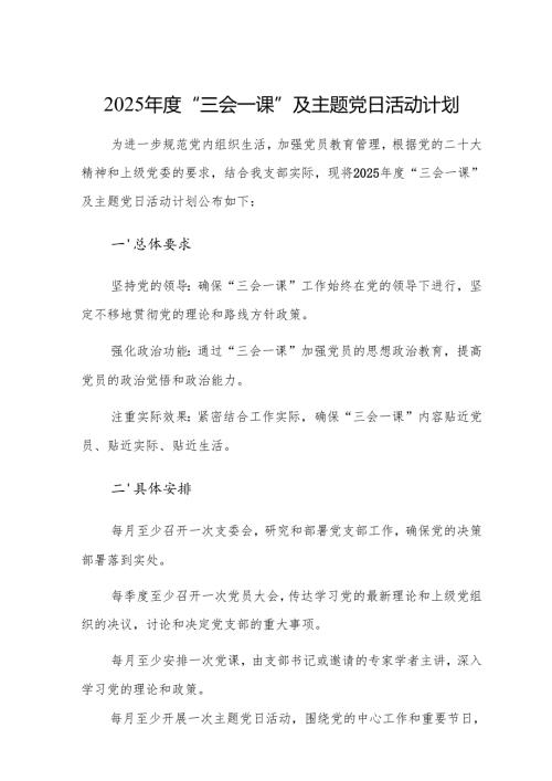 2025年“三会一课”及主题党日活动计划+计划表 范文供参考.docx