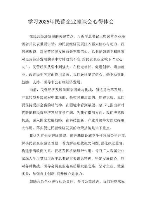 民营企业2025年学习《民营企业座谈会》个人心得感悟 （6份）68.docx