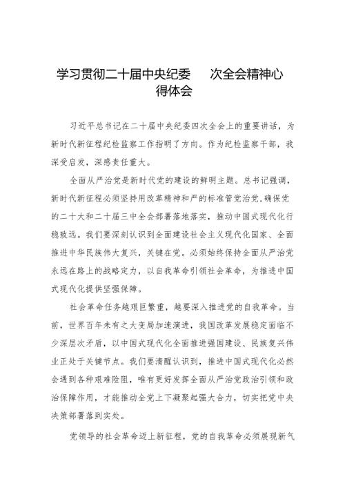 二十中央纪委四次全会上重要讲话精神学习心得体会十五篇.docx