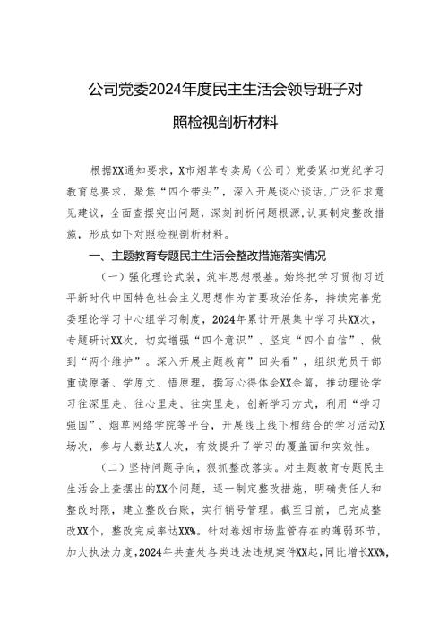公司党委2024民主生活会领导班子对照检视剖析发言材料.docx