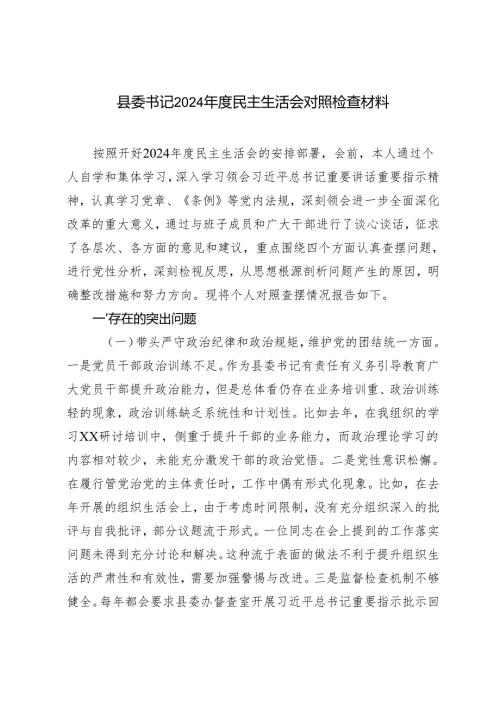 县委书记20242025民主生活会对照检查材料.docx