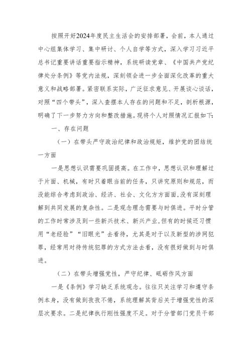 最新2024市公安局党委班子民主生活发言材料word可编辑文档.docx