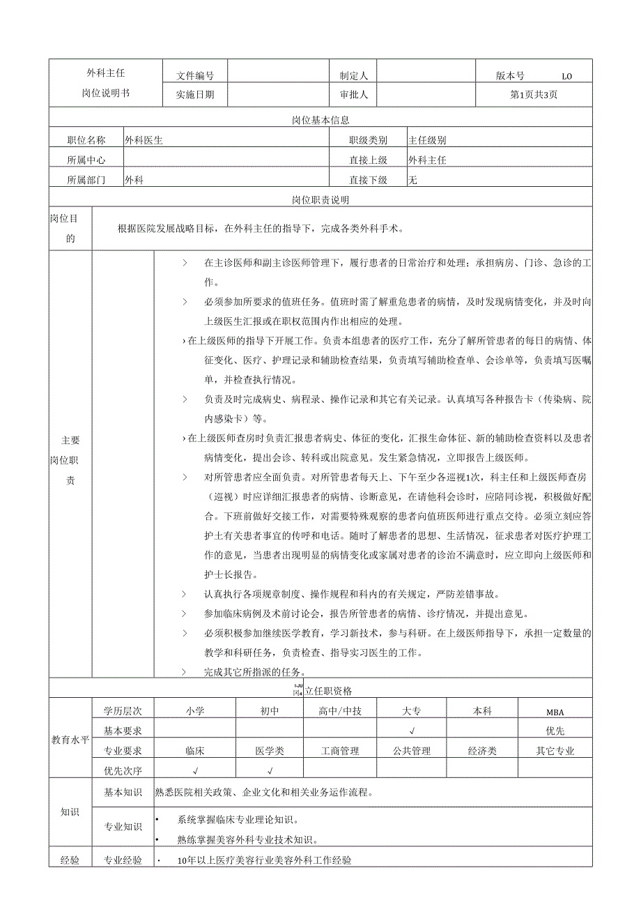 医疗机构医院外科医生岗位说明书.docx_第1页