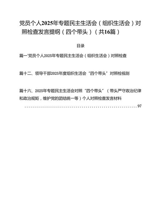 （16篇）党员个人2025年专题民主生活会（组织生活会）对照检查发言提纲（四个带头）详细.docx