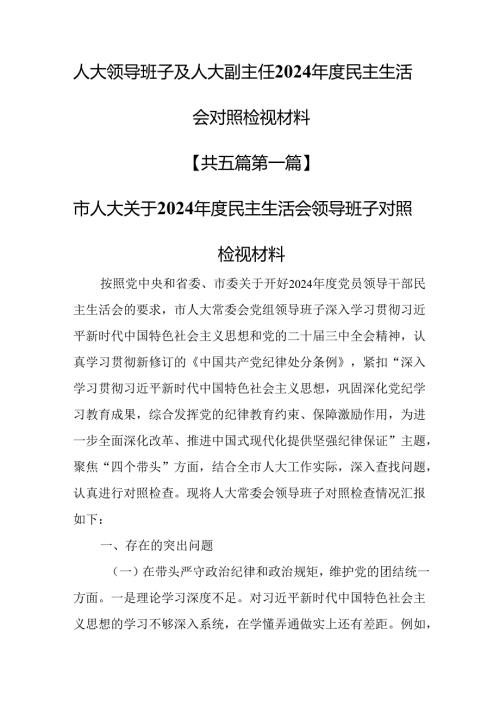 （5篇）人大领导班子及人大副主任2024民主生活会对照检视材料.docx