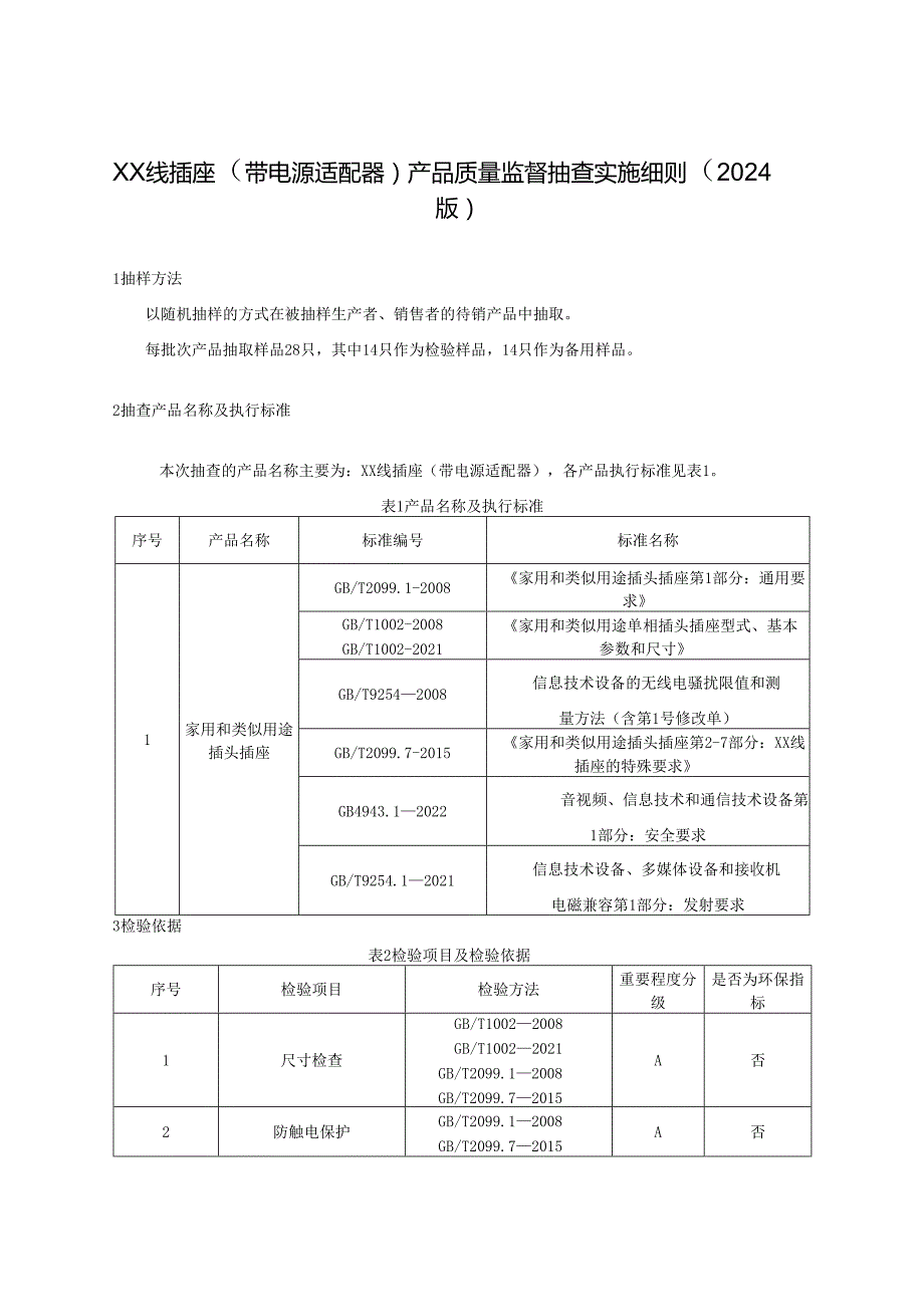 延长线插座（带电源适配器）产品质量监督抽查实施细则.docx_第1页