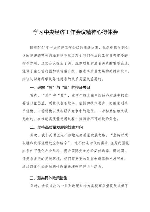 九篇2025年学习贯彻中央经济工作会议精神心得体会.docx